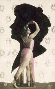 Girl with Striking, Exposed Legs, with Head in Silhouette Behind by French Photographer